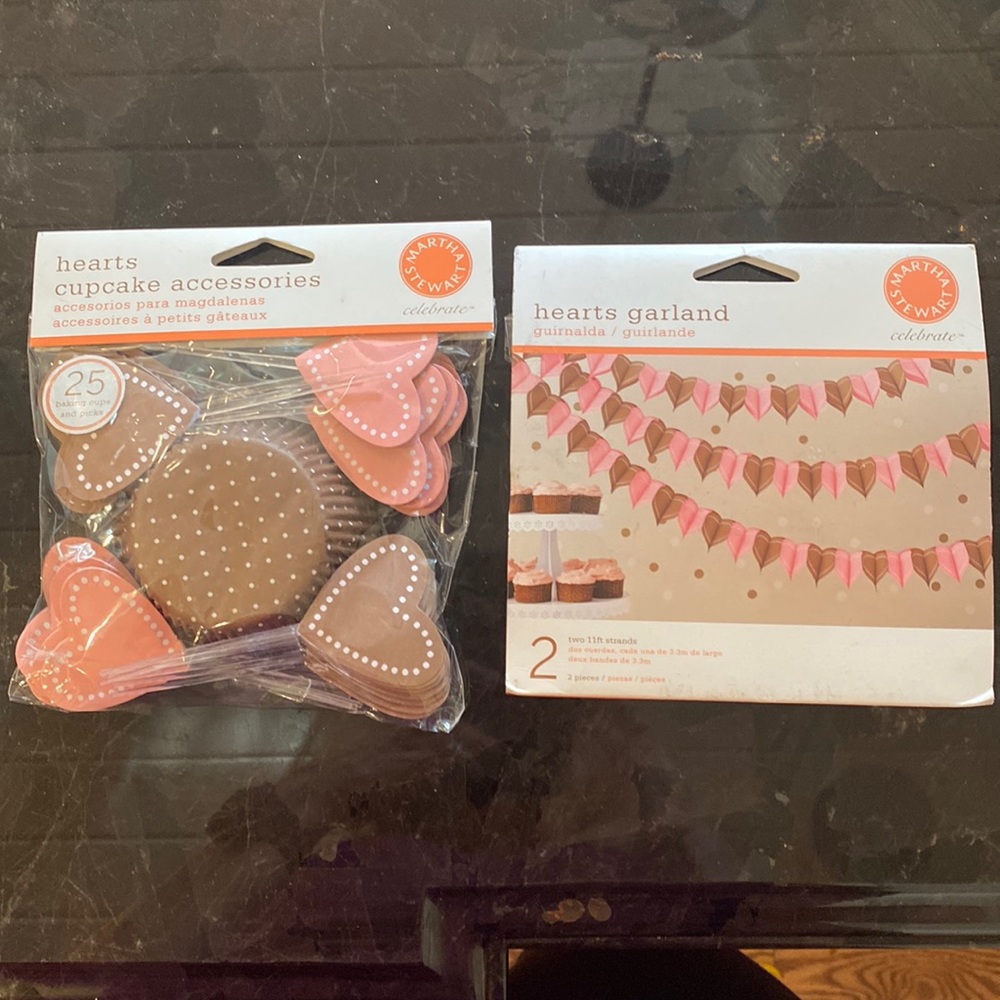 NWT Martha Stewart Hearts Cupcake & Garland LOT Valentine Baby Shower Pink Brown